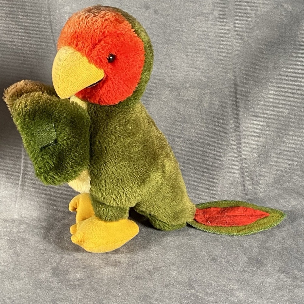 Dakin Vintage Plush stuffed green Parrot bird hugging wings doll 9" 1981
